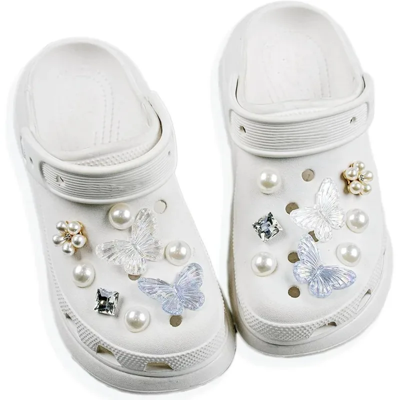 성인 및 소녀용 블링 나비 크록 참 16개, 크록 액세서리, 보석, 꽃 크록 참(신발 제외)