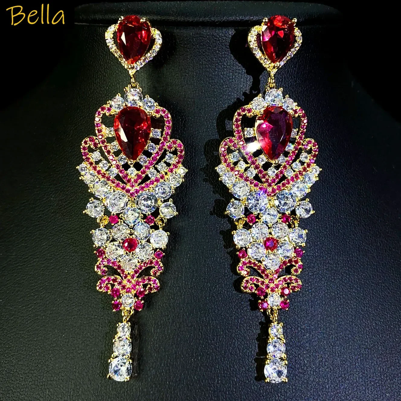 fashion cubic zirconia earrings for women luxury vintage jewelry gala event dinner party dangling earrings red blue white