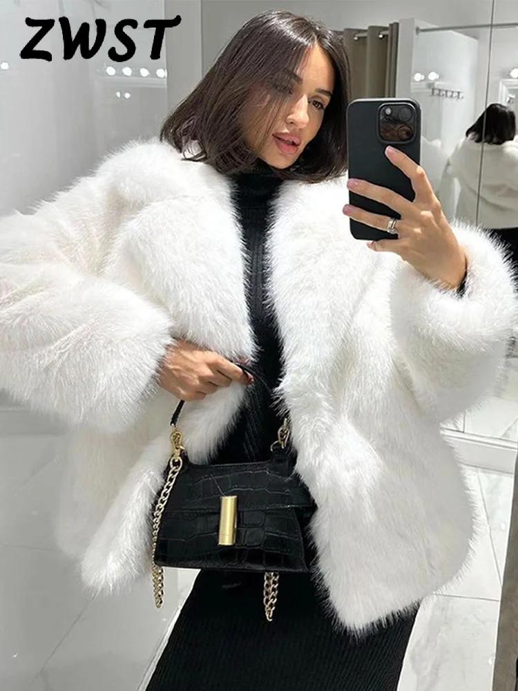 Moda Krótka kurtka damska ze sztucznego futra z pełnym rękawem Ciepły kardigan damski 2024 Jesień Zima Luźny elegancki płaszcz damski z klapami