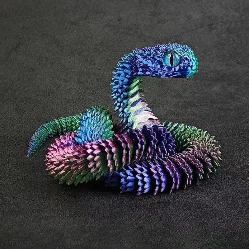 30-60cm 3D Printing Zodiac Snake New Year Snake Toys Model Flexible Joint Simulation Viper Toys Desktop Decor Kids Birthday Gift