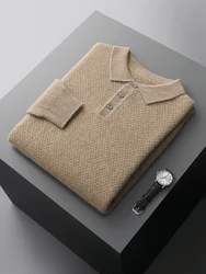 High-end 100% Goat Cashmere Sweater Men's POLO Collar Pullovers Autumn Winter New Long Sleeve Shirt Fashion Knitted Men's Jacket