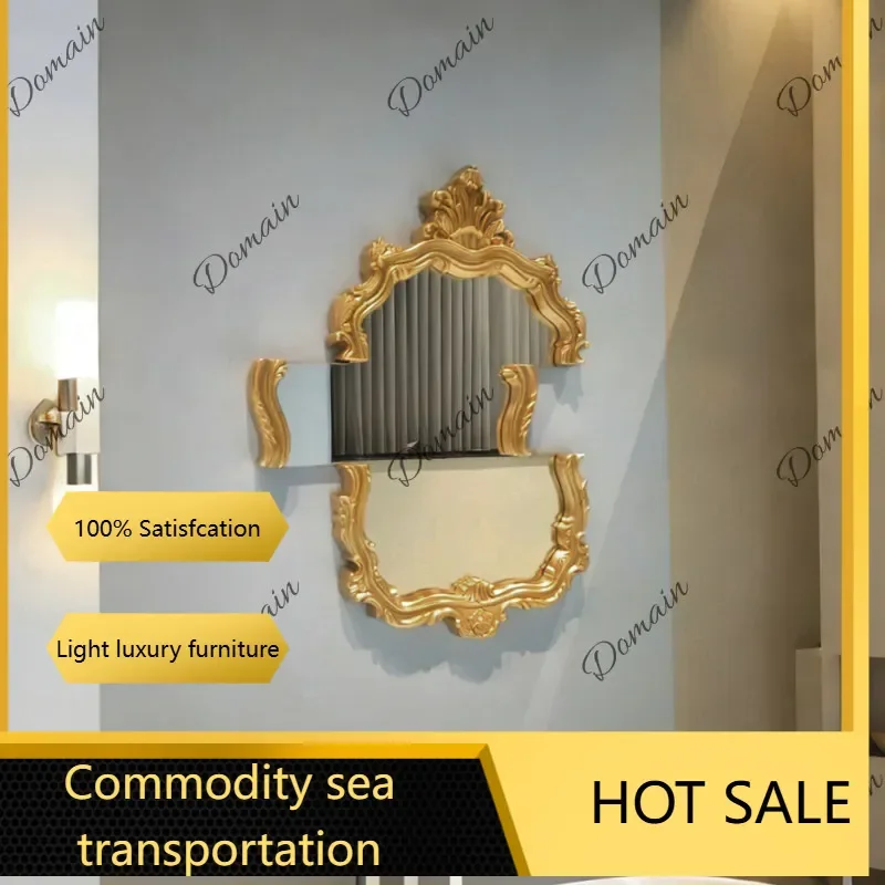 G K X46 European-style Carved Bathroom Mirror French Special-shaped Washtable Mirror Wall Hanging Irregular Bathroom Mirror E