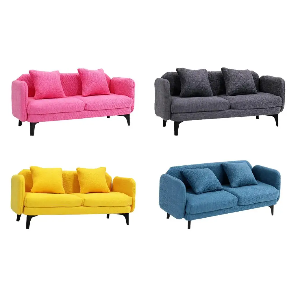 1:12 Doll House Double Sofa Miniature Furniture Play Toy Life Scene Decor
