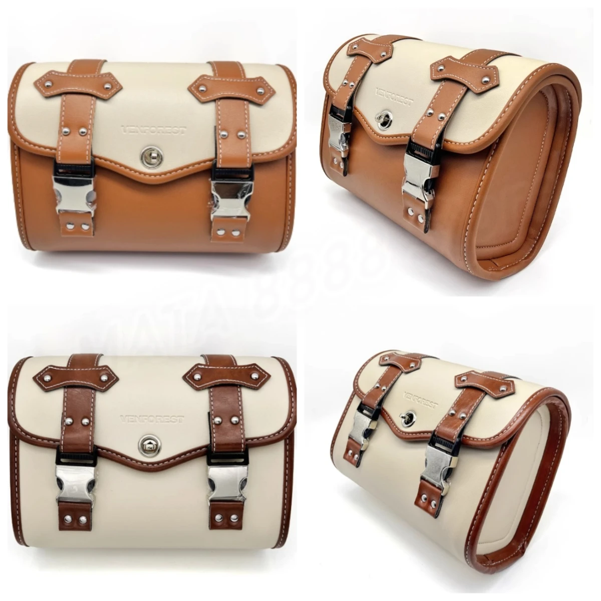 Retro Pair Universal Motorcycle Saddlebags Side Tool Bag PU Leather Luggage White Saddle Bag Pouch for Honda/Suzuki/Kawasaki