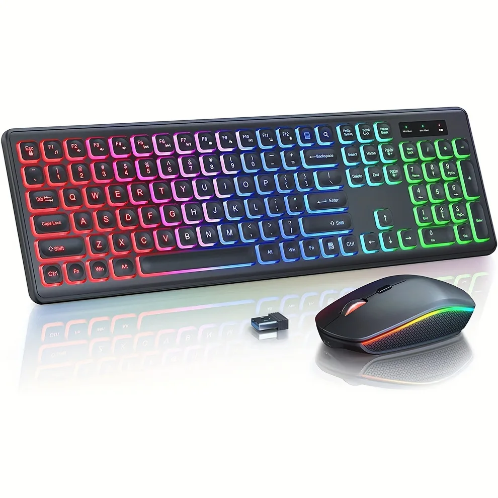 RGB Backlit Wireless Keyboard and Mouse Combo Set Type-c USB Rechargeable Ergonomic Tilt Angle Keyboard Mouse for PC Laptop