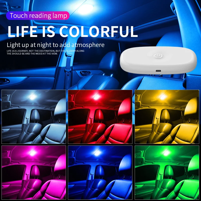 2023 LED Car Reading Light Car Trunk Ceiling Trunk Light Ceiling Light USB Rechargeable Signal Lamp Car Accessories