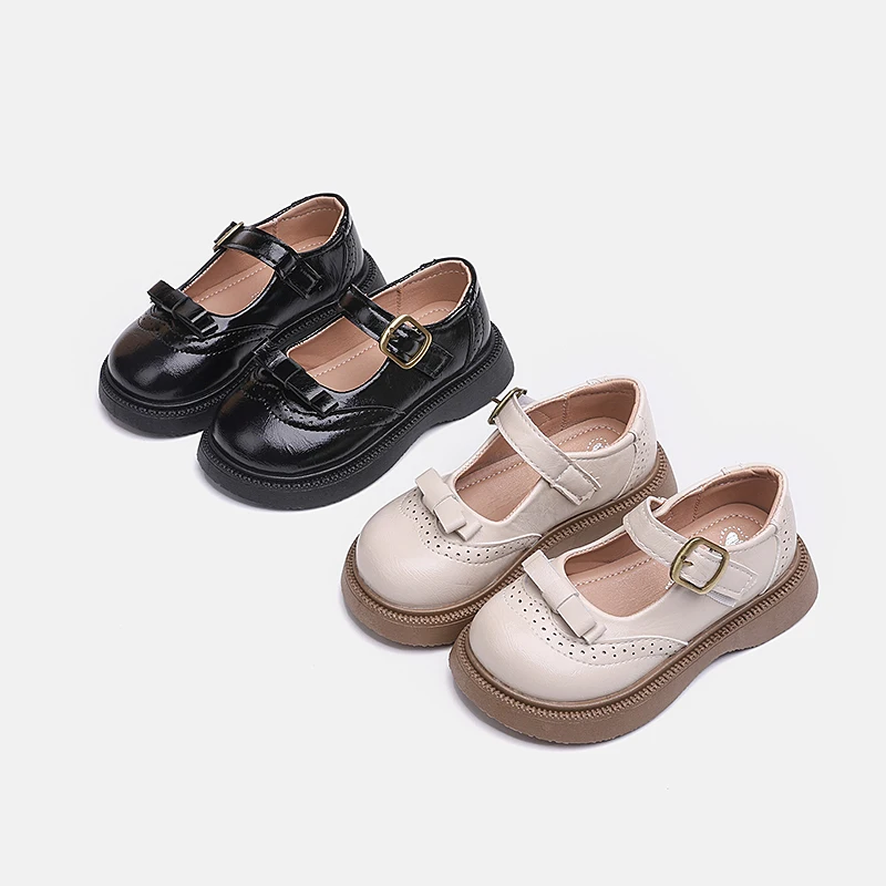 

Spring Autumn Children's Leather Shoes Simple Bow School Daily Wear Girls Princess Shoes Platform Non-slip Kids Mary Jane Shoes