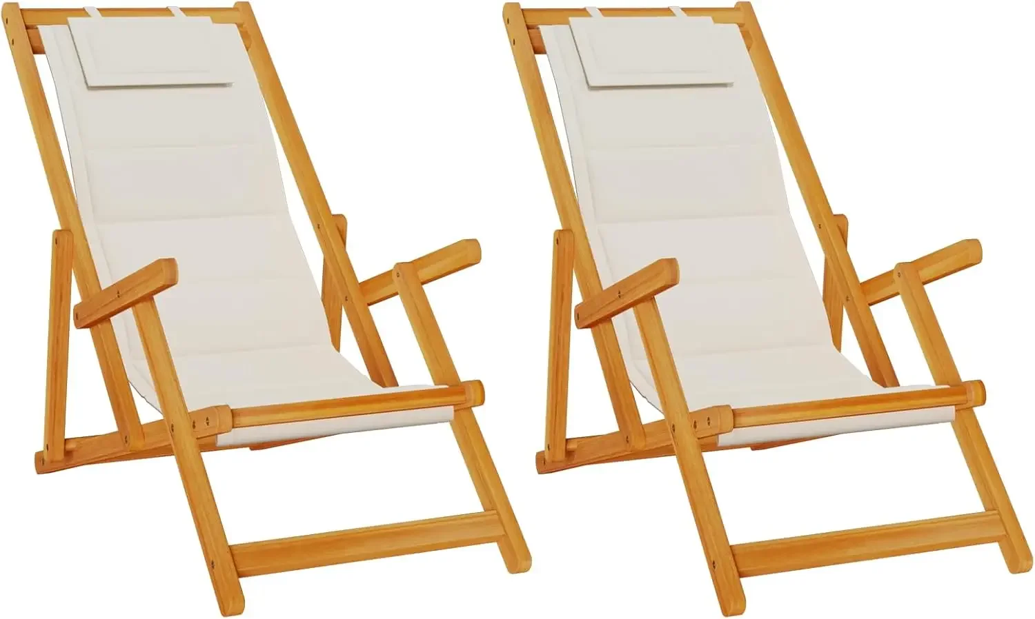for Patio, Garden, Beach, Camping Folding Beach Chairs, Light Grey Acacia Wood & Textilene, Portable Outdoor Seating