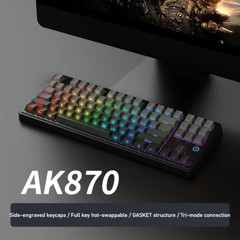 AJAZZ AK870 Tri-mode Mechanical Keyboard Customize Screen Multifunctional Knob Wireless Gaming Keyboard  RGB Hot Swap Pc Gamer