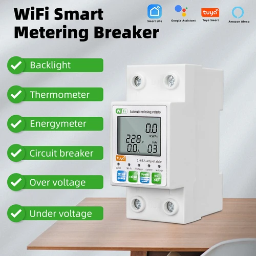 Imagen 2 del producto RMshebei Tuya WiFi inteligente disyuntor 220V 2P 63A Control remoto interruptor de sincronización protección contra fugas de sobrecarga de sobretensión
