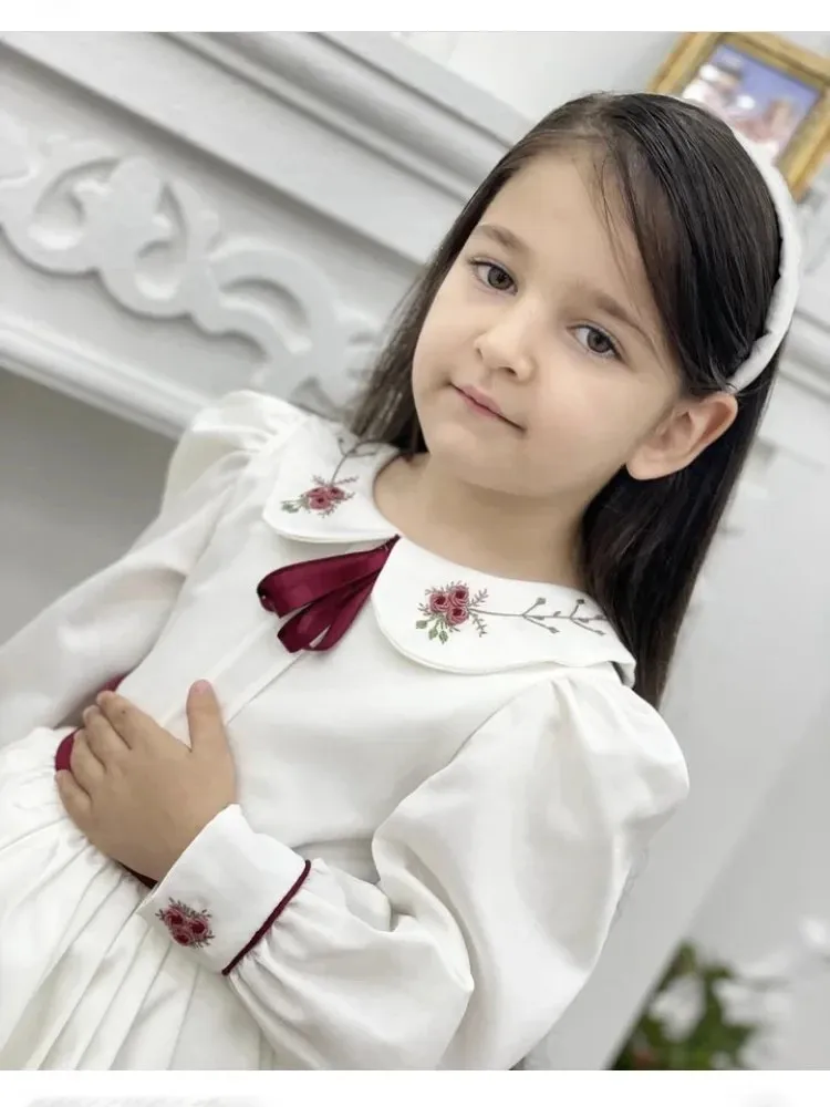 1-12Y Baby Girl Summer Handmade Embroidery White Dress for Birthday Wedding Baptism Eid Casual