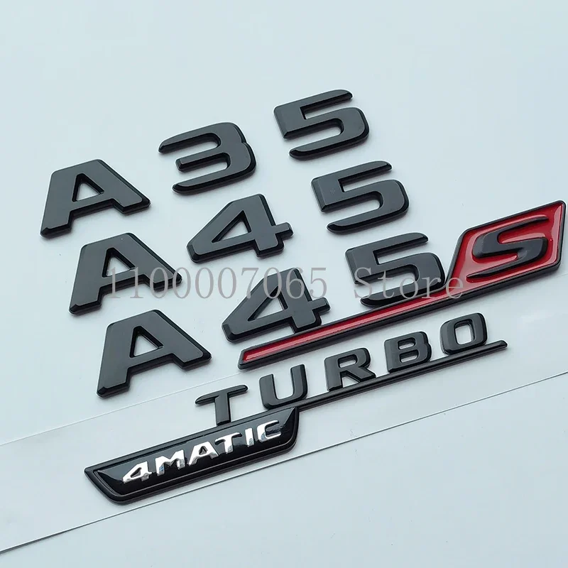 2017  Matte Black Letters A35 A45 A45S Turbo 4matic Emblem for Car Fender Trunk Rear W176 W177 Logo Sticker