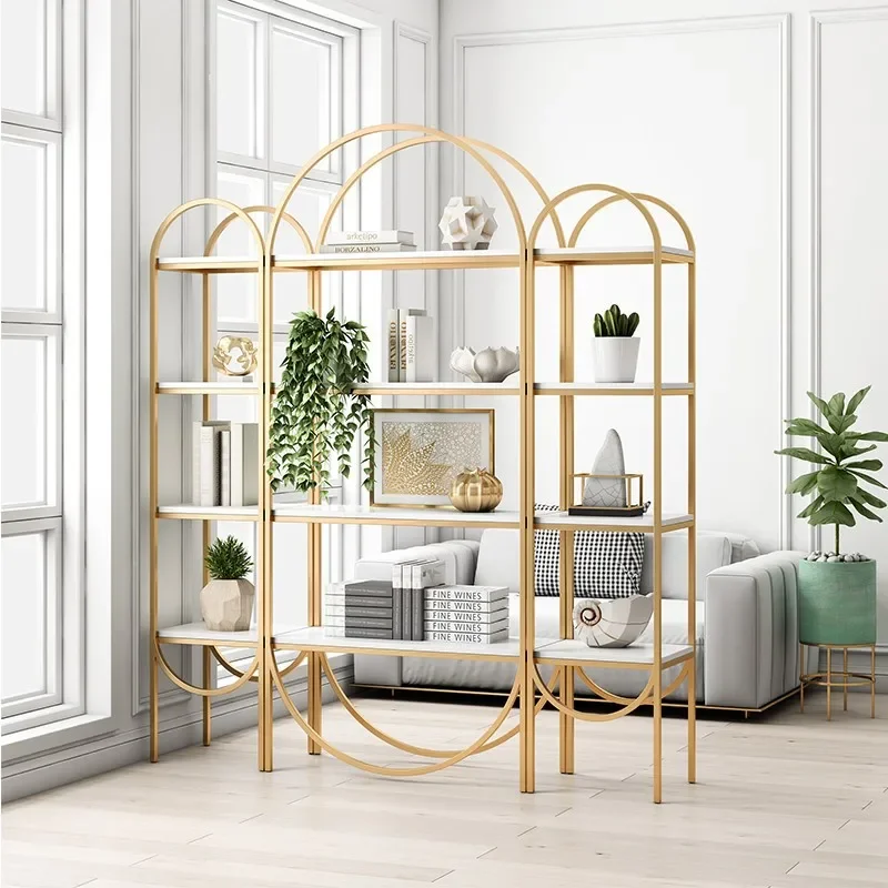 Factory custom wrought iron shelf combination cross-border metal baffle floor bookshelf Nordic simple display shelf