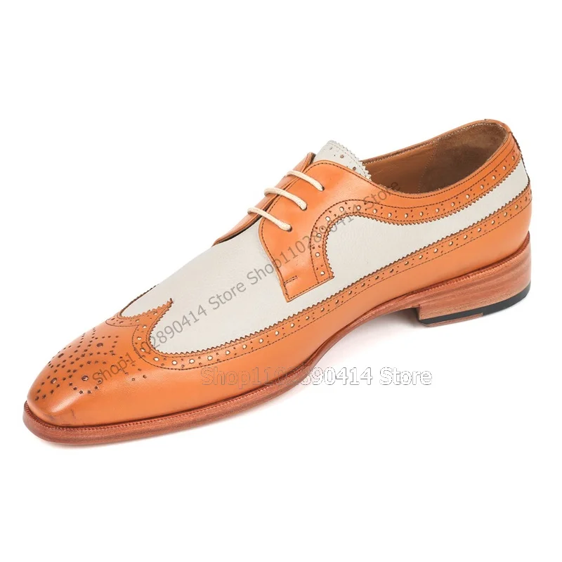 Cor misturada respirável patchwork derby sapatos, sapatos masculinos com renda, feito à mão, luxo, festa, banquete, escritório, vestido, moda