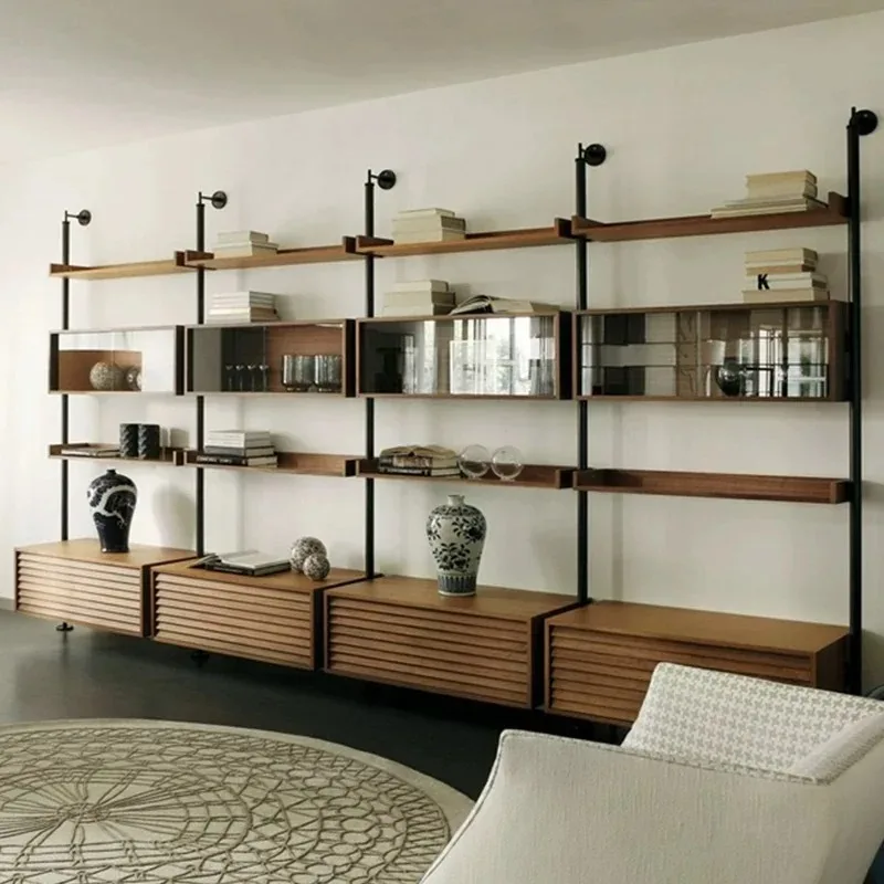 

Italian home bookshelf study floor-to-ceiling solid wood bookcase minimalist bookshelf office full wall bookshelf multi-layer