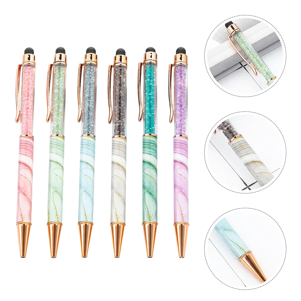 

6 Pcs Marble Ballpoint Pen Decorative Pens Marbling Luxury for Women Bulk Crystal Office