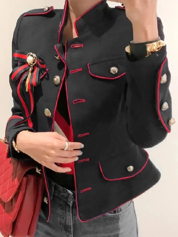 

Yeezzi Women British Style Jackets 2024 New Spring Autumn Long Sleeves Fashion Buttoned Stand Collar Casual Office Outerwears