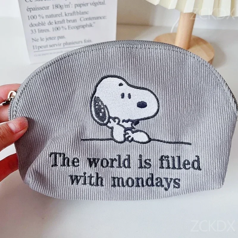 Snoopy Corduroy Mini Cosmetic Bag Cute Animation Women\'s Makeup Bag Portable Wallet Coin Purse Travel Toiletry Storage Wash Bag