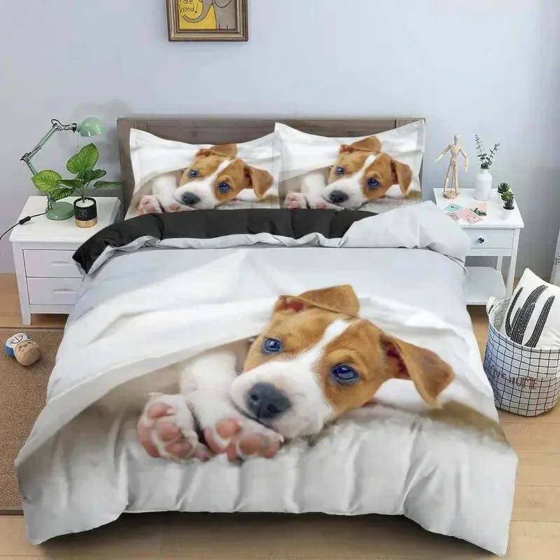 Exquisite Cute Jack Russell Dog Bedding Set,Duvet Cover Comforter Bed Set Quilt Cover Pillowcase,King Queen Twin Size Boys Girls