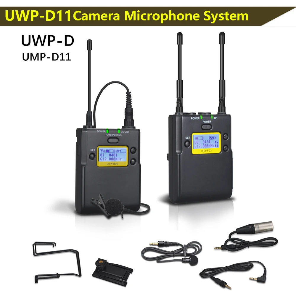 

UWP D11 Video Camera Wireless Microphone Package System UTX-B03 URX-P03 for DSLR Camera, Camcorder,Interviews Live Report