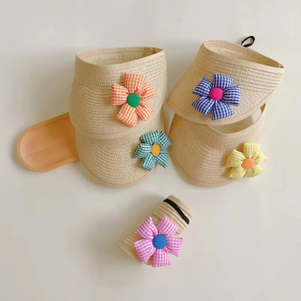 

Portable Breathable Kids Straw Hat UV Protection Foldable Sun Caps 3D Flowers Beach Hats Boys