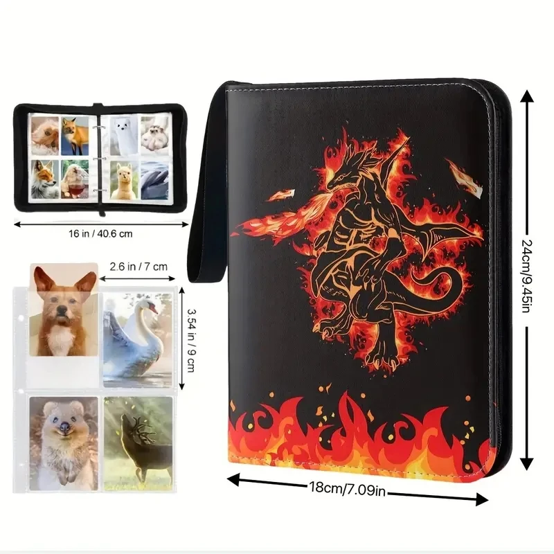 Trading Card Binder-4 Pocket, 400 Pockets Card Holder Album with 50 Removable Sleeves, Portable Card Collection Book with Zipper