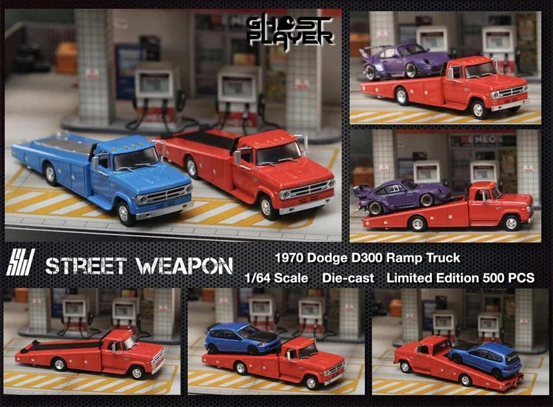 Street Weapon X Ghost Player 1:64 1970 Doge D-300 Ramp Truck Red /Blue Model Car