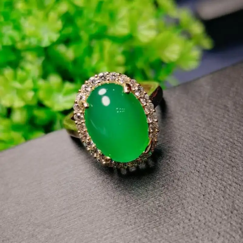 Natural Green Jade Ring Adjustable Size Women Band Genuine Chrysoprase Inlaid Zircon Jades Rings Jewelry Ladies Gifts