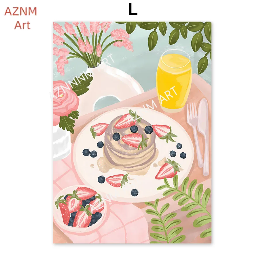 Santorini Zitronenkaffee-Blumen, abstrakte Landschaft, Poster und Drucke, Wandkunst, Leinwandgemälde, Bilder für Wohnzimmer, Heimdekoration