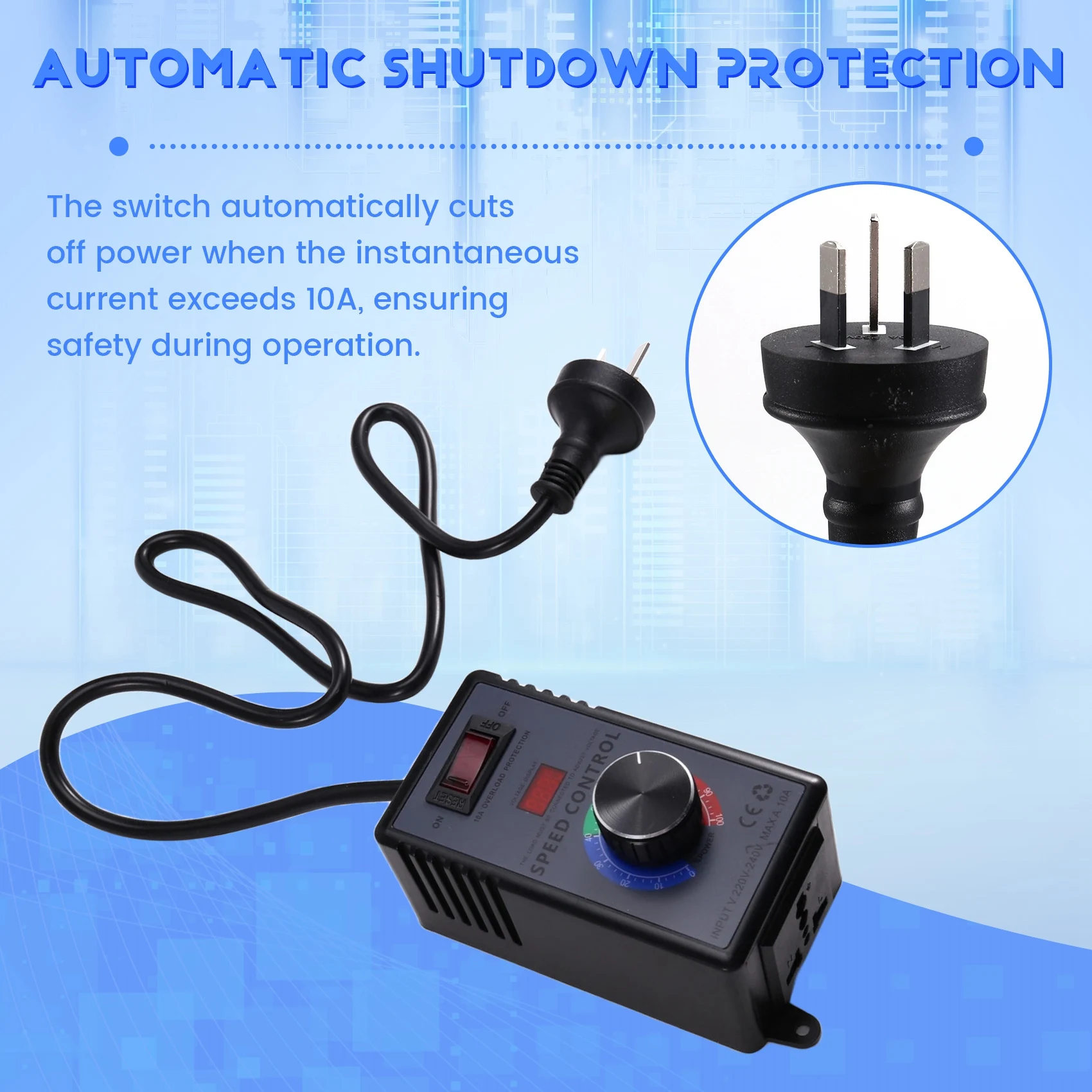 M51K-Variable Fan Speed Regulator 0-220VAC Output AC Motor Speed Controller 10A AC220-240V With Overload Protection AU PLUG