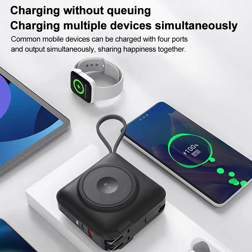 8-in-1 Magnetic Wireless Power Bank 15000mAh Type-C 45W Fast Charging With Dual Cables AC Plug for iPhone Android Airpods Watch