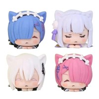 4CM Anime Figure RE: Zero-Starting Life in Another World Kawaii Rem Emilia Cute Cat Ears Lying Model Children's Toys PVC Doll