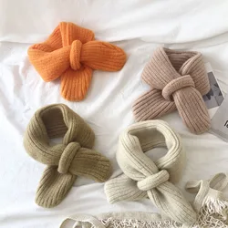 Candy Color Children Scarf Korean Woolen Knitted Cross Neckerchief Winter Baby Girl Boys Warm Scarves