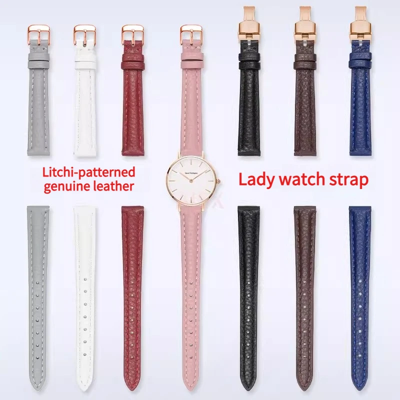Litchi-pattern genuine leather watch strap women for Original OMEGA dw Rolex Julius Casio Longines CARTIER leather watchband