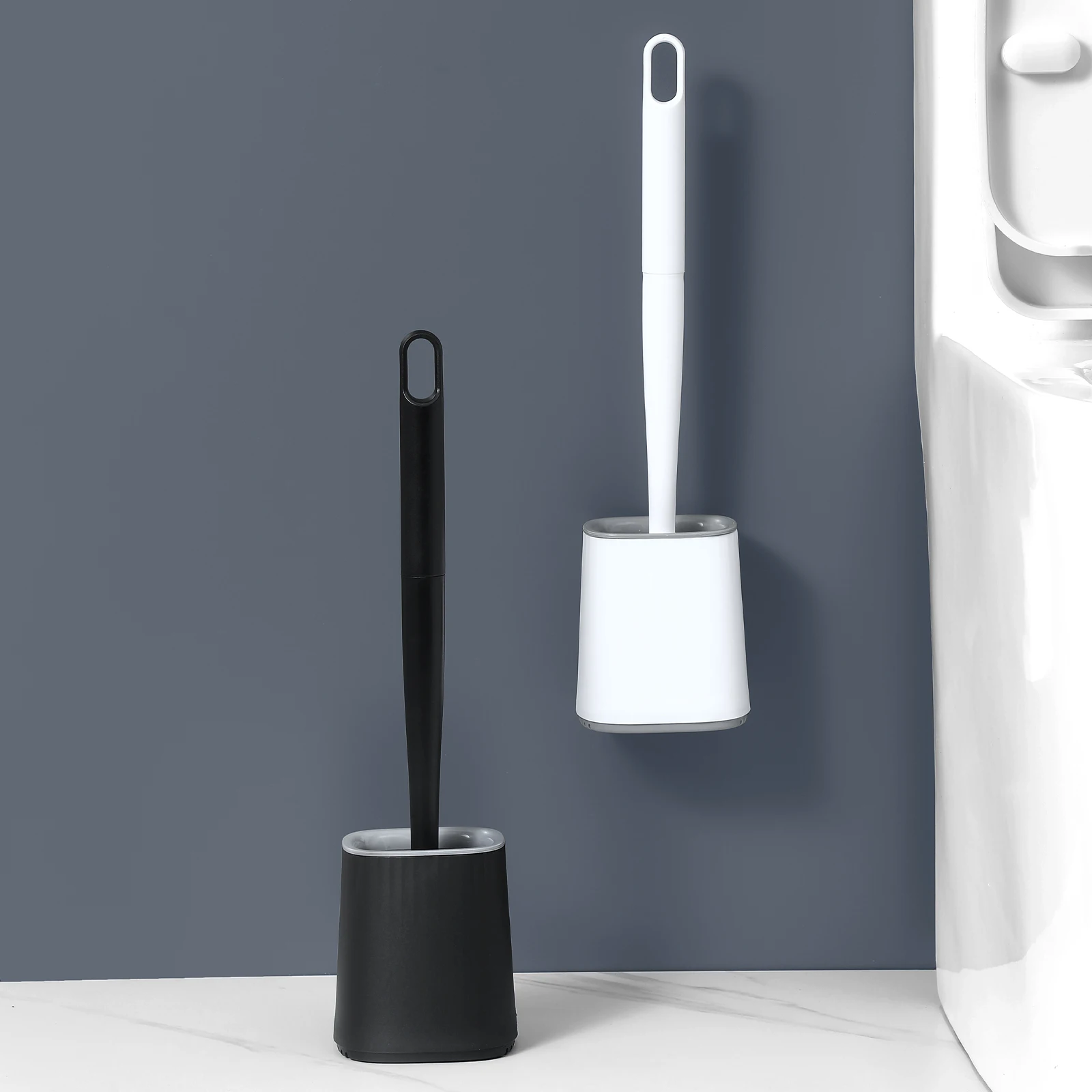 Toilet Brush and Holder Set Flexible Toilet Bowl Brush Head with Silicone Bristles Compact Size for Storage For Bathroom