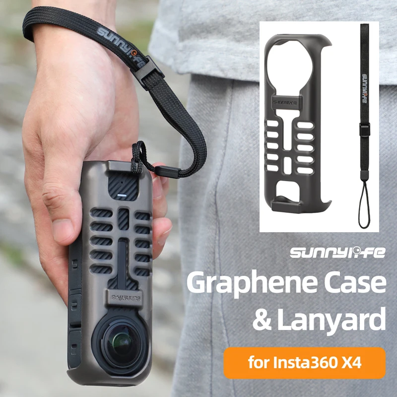 Graphene Case For Insta360 X4 Camera Neck Lanyard Anti-fall Strap Surface Temperature Reducing Hole Scratchproof Protector Kit