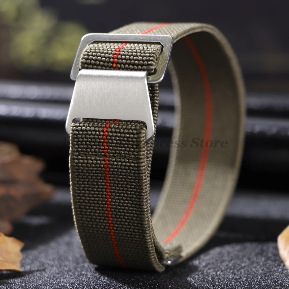 French Troops Parachute Bag Elastic Nylon Watch Strap 18/20mm 22mm for Rolex for Seiko for Omega for Tudor Smartwatch Wristband