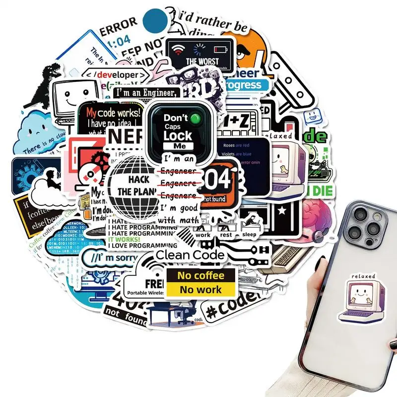 ข้อมูลสติกเกอร์กันน้ํา 50X แล็ปท็อปสติกเกอร์ตกแต่ง Graffiti Decal น่ารักแฟชั่น PC Decals สําหรับนักเรียนและโปรแกรมเมอร์