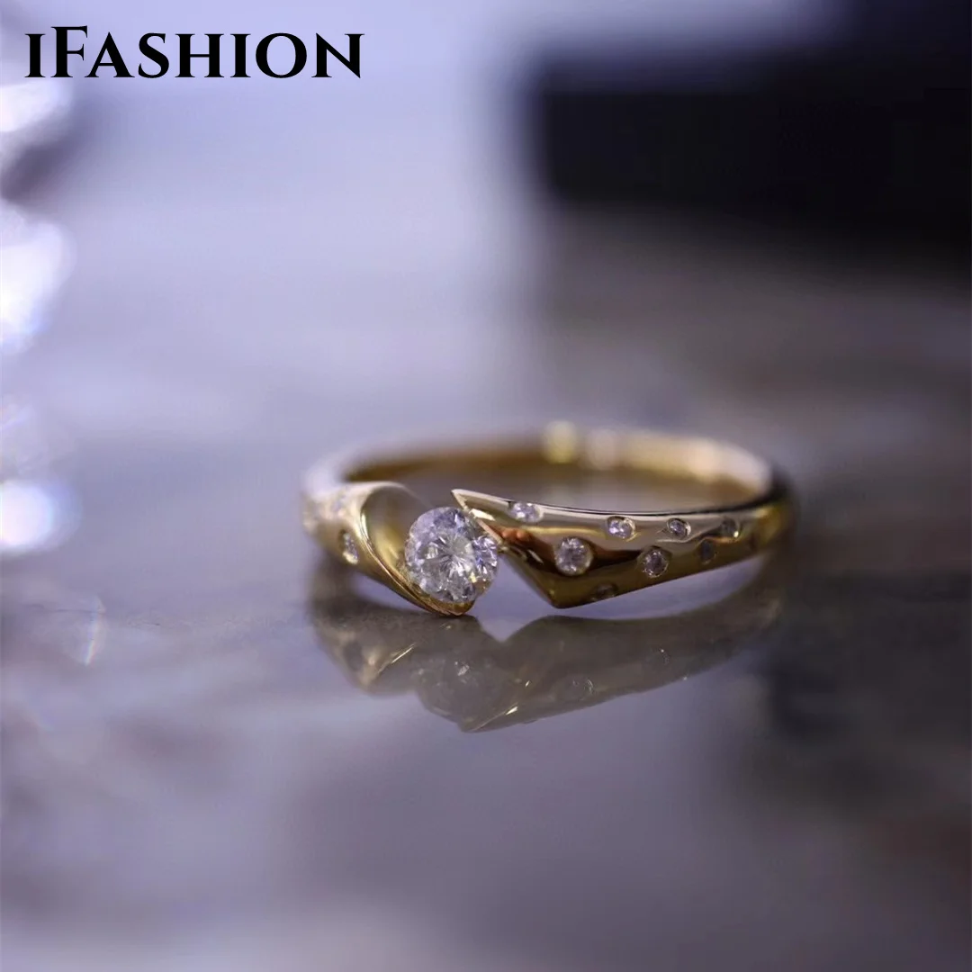 

Solid 18K White Gold AU750 Ring 0.20ct Round Natural Diamond Women Wedding Engagement Ring Best Anniversary Day Gift For Girl