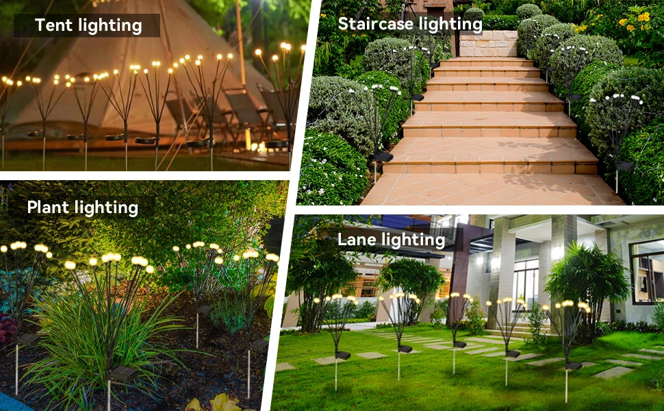 8PACK Solar LED Firefly Lights IP65 Outdoor Waterproof Lights Landscape Lights Firefly Lawn Lights Garden Decoration Lights