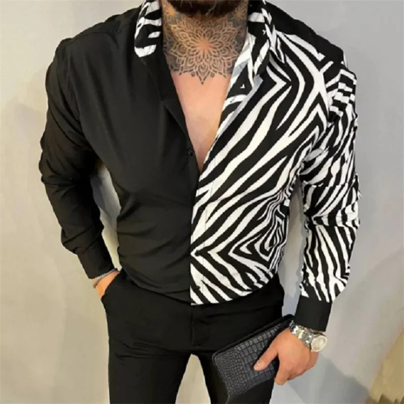 Camisa de manga comprida com estampa leopardo masculina, estilo havaiano, estampa 3D, casual, moda de rua, novo