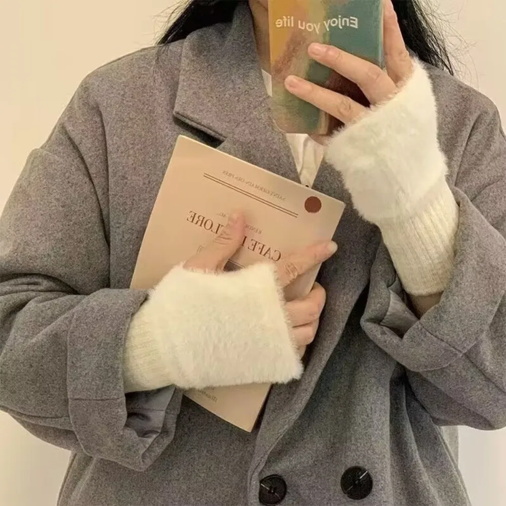 أزياء لينة نصف اصبع قفازات بلون دافئ العزل قفازات المعصم قفازات الشتاء ملابس نسائية التبعي #3