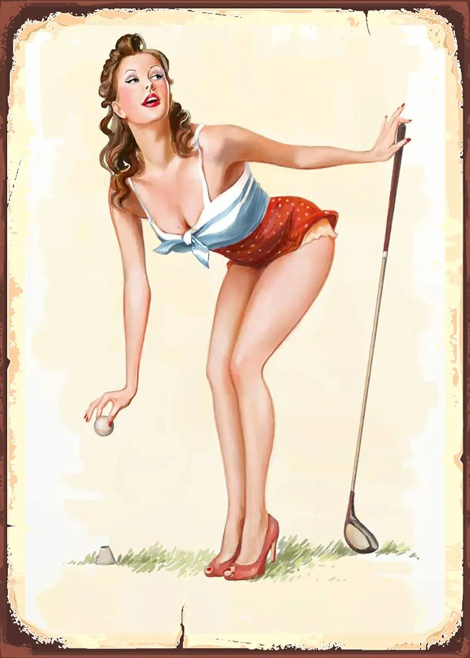 Lesiker Pin Up Girl Vintage Sign Golf Metal Sign Home Wall Decoration Metal Plaques12 X 8