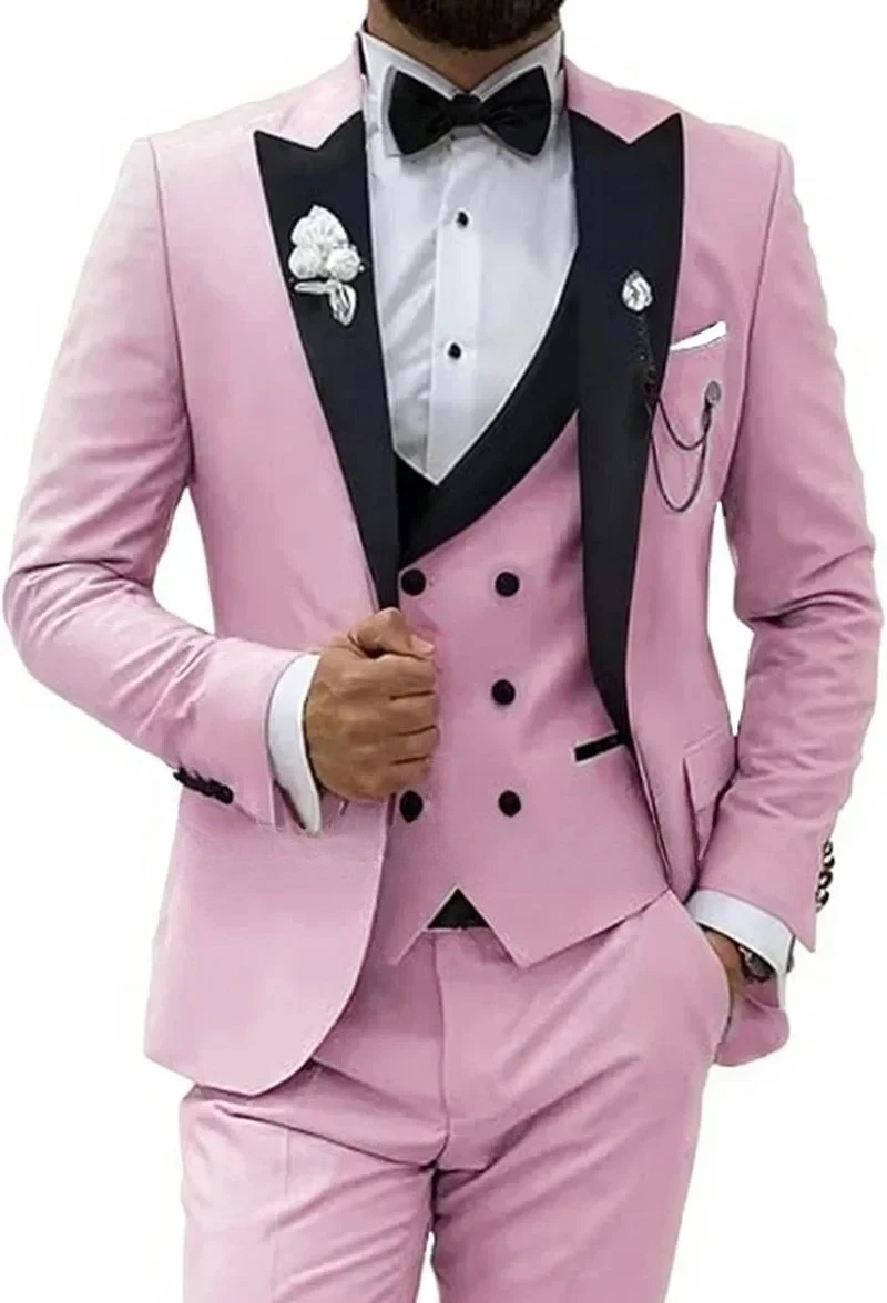 بدلات رجالية أنيقة طقم سهرة أنيق فساتين زفاف عادية الأعمال 3 قطع سترة وسراويل مجموعة الذروة التلبيب