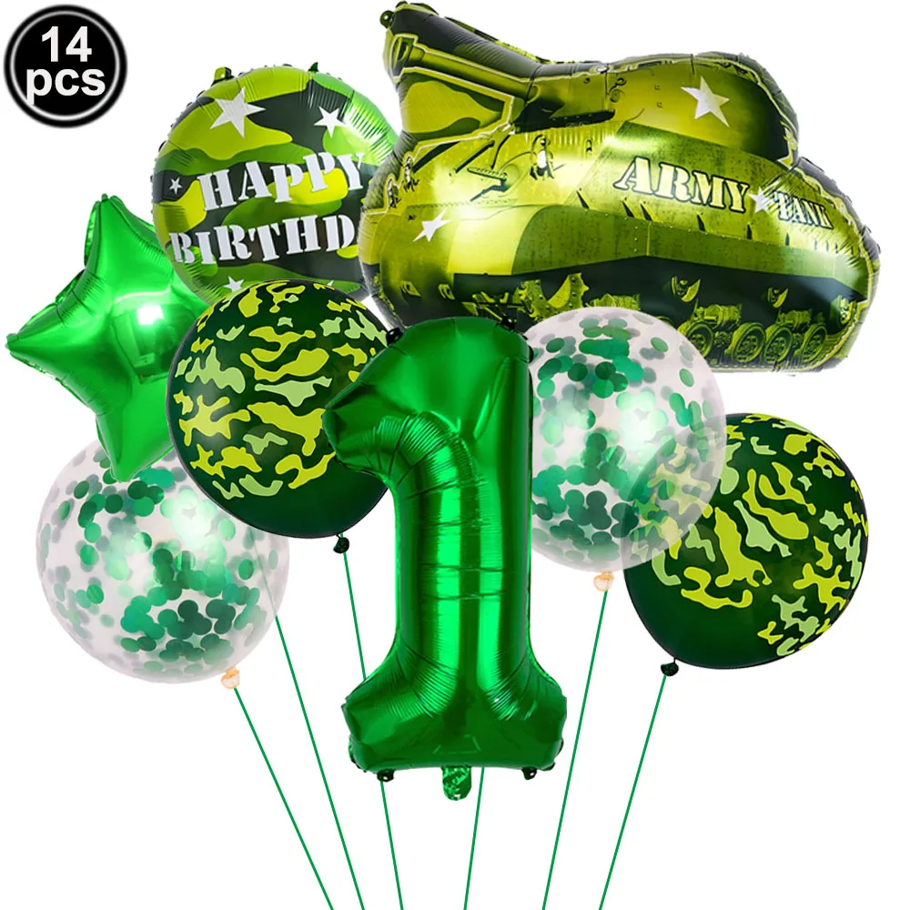 1Set Camouflage Theme Balloon Tank Star Green Number Balloon Military Theme 1-9th Birthday Boy Man Party Decoration Balloon view 3
