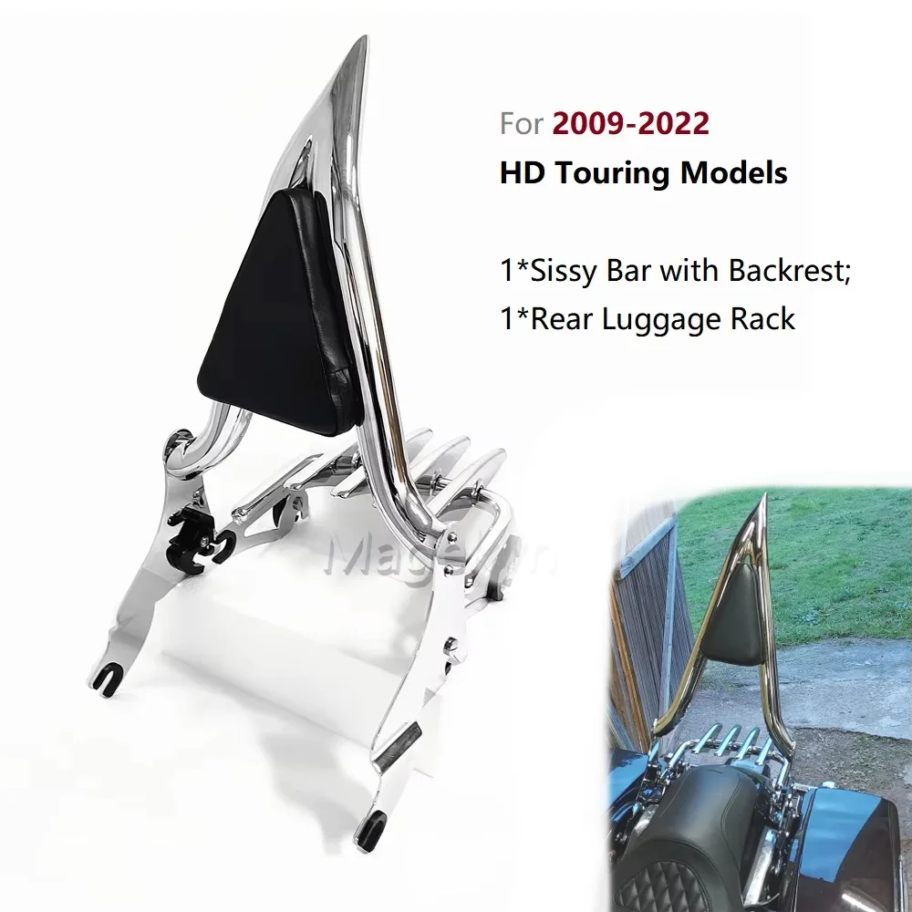 

For Harley Davidson 2009-2022 Road King Street Glide Touring CVO Motorcycle Rear With Luggage Rack Passenger Sissy Bar Backrest