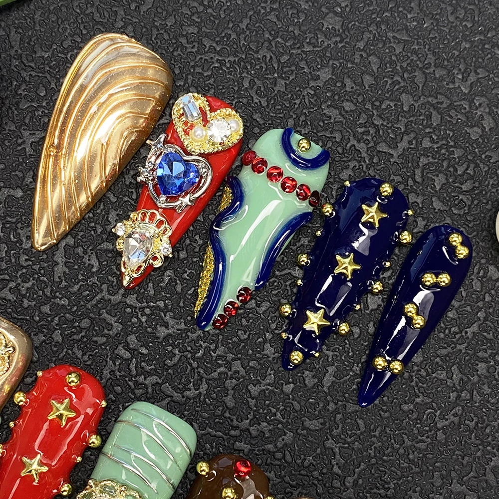 

Luxurious Exclusive Design Hand Paint Y2K Manual Nails Art Glossy UV Gel 10PCS Multicolor Covered Decoration Charm Handmade Nail