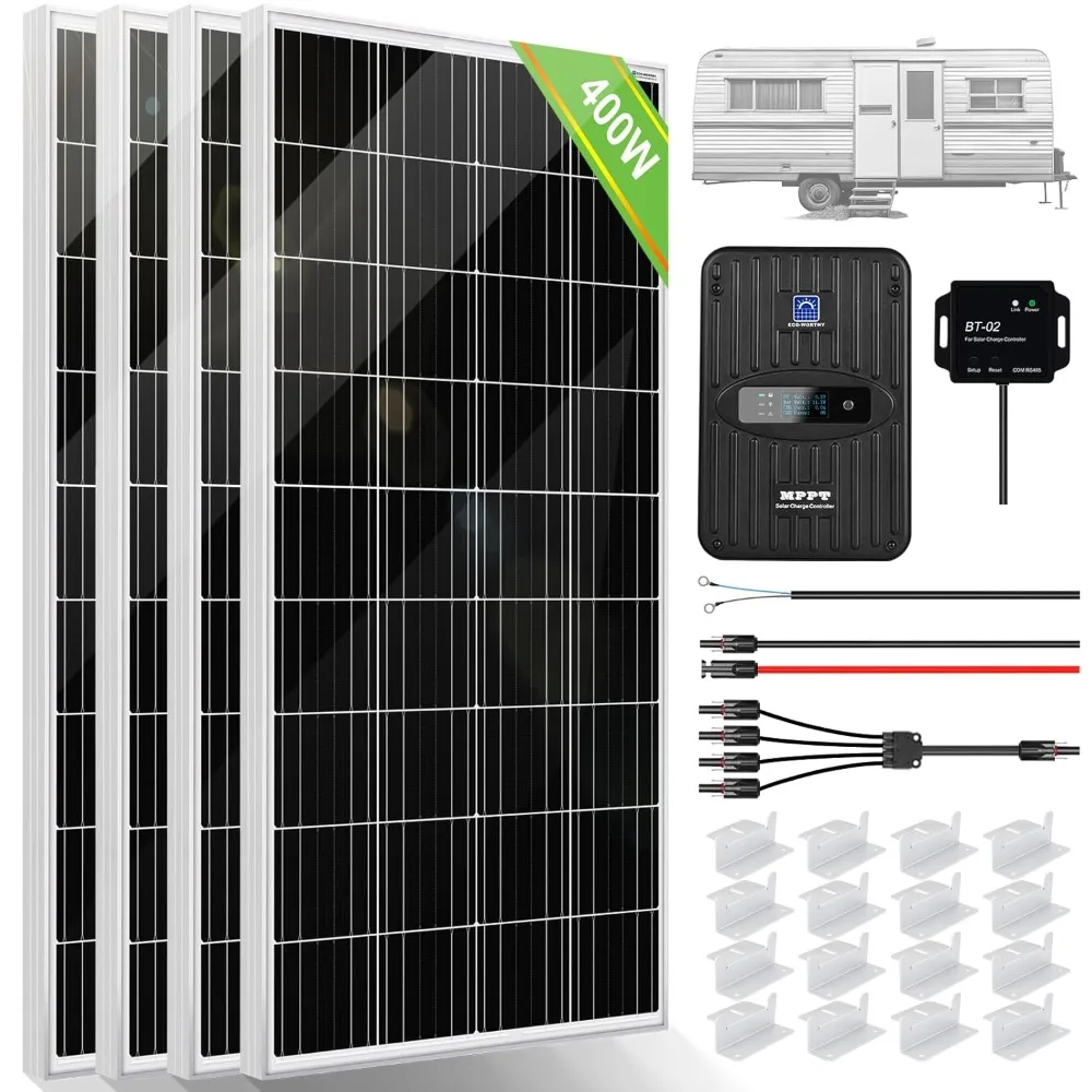 

400 Watt 12 Volt Premium Solar Panel Kit :4pcs 100W Solar Panel+40A MPPT Charge Controller+Bluetooth Module+ Mounting Z Brackets