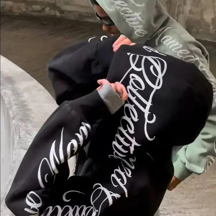 Американский ретро цветочный буквенный принт с капюшоном, новая осенне-зимняя тяжелая толстовка для женщин, повседневная универсальная плюшевая толстовка с капюшоном, модная