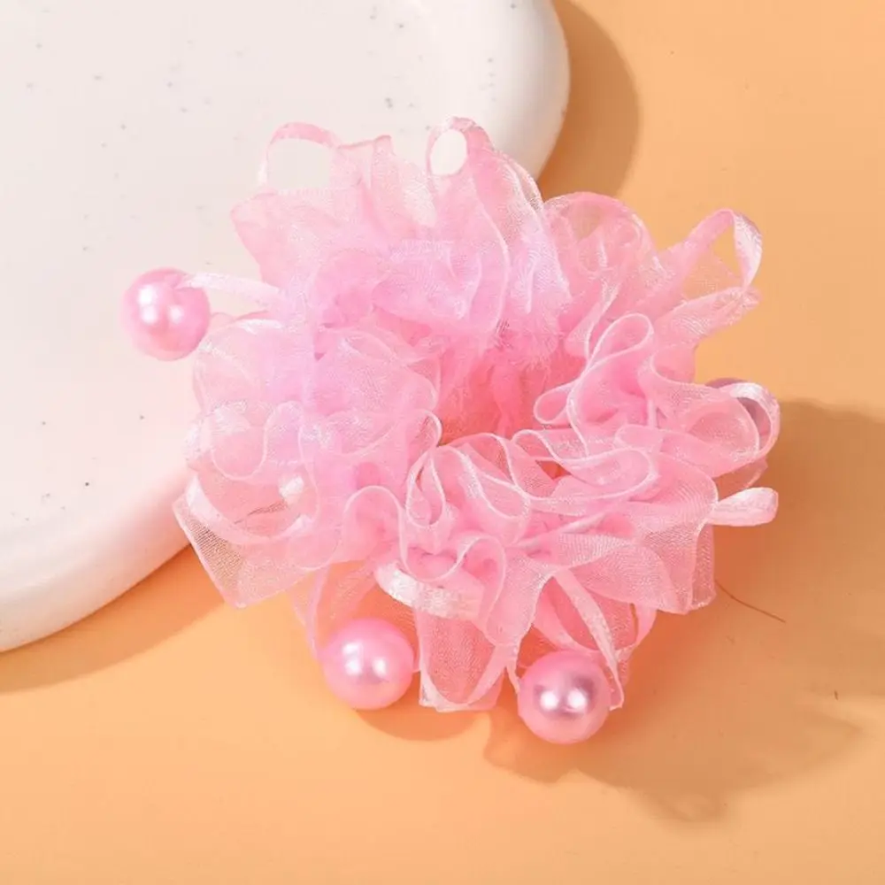 2Pcs New Elastic Children Flower Pearl Hair Tie Colorful Hair Accessories Floral Scrunchie Ruffled Flower Hair Rope Girls
